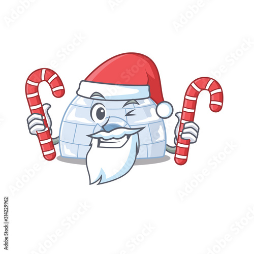 Igloo Cartoon character in Santa costume with candy