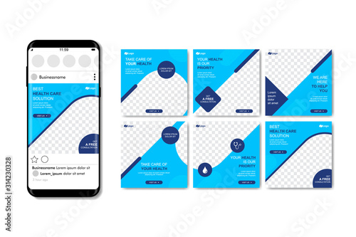 Social media post template for healthcare business. Digital marketing, minimal design. vector illustration