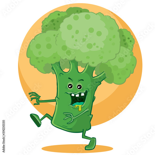 huge big broccoli in green light runs,