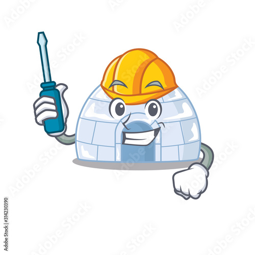 Cool automotive igloo in cartoon character style