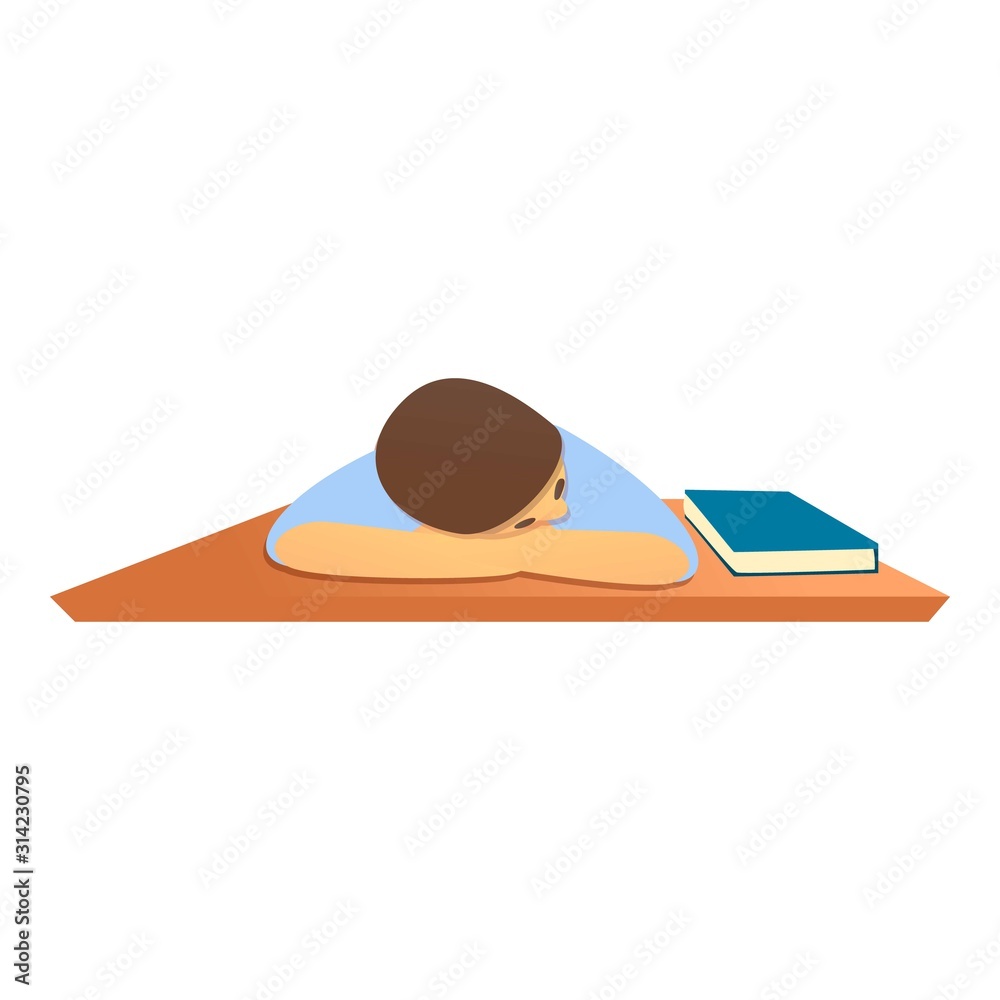 Student sleeping at desk icon. Cartoon of student sleeping at desk vector icon for web design isolated on white background Student sleeping at desk icon. Cartoon of student sleeping at desk vector icon for web design isolated on white background