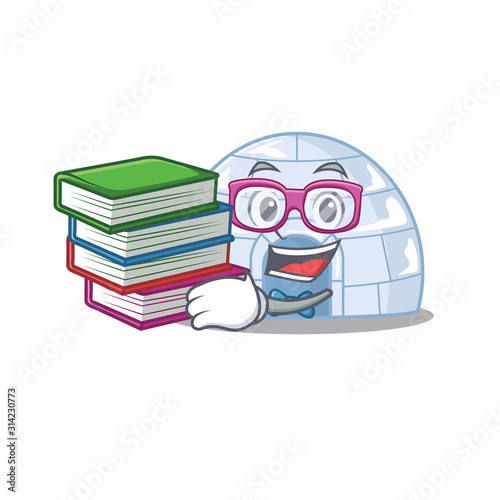 Cool and clever Student igloo mascot cartoon with book