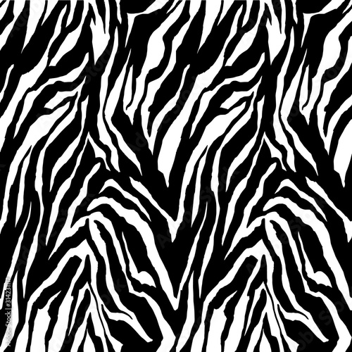 Hand-drawn seamless zebra pattern.  Vector background.