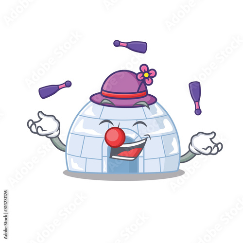 Smart igloo cartoon character design playing Juggling