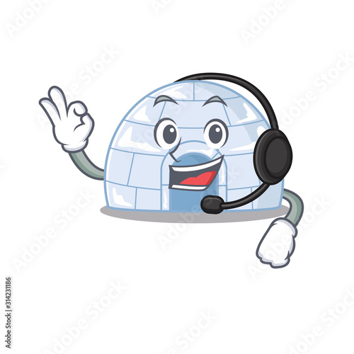 Smiley igloo cartoon character design wearing headphone