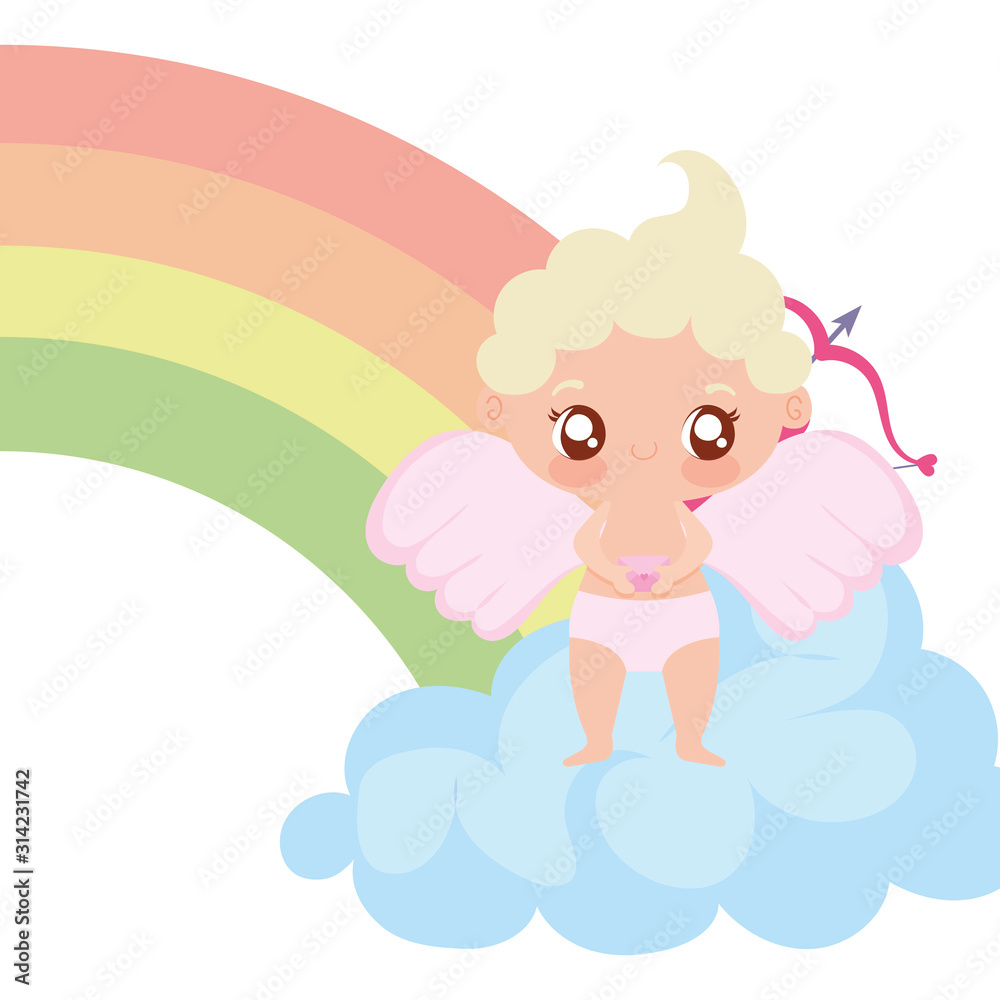 Baby cupid cartoon and rainbow vector design