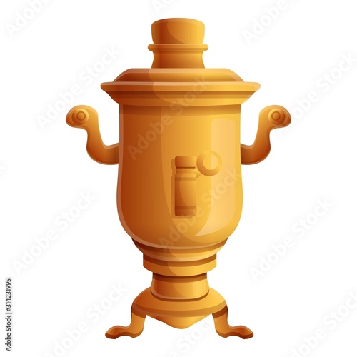 Yellow samovar icon. Cartoon of yellow samovar vector icon for web design isolated on white background