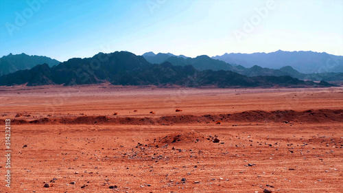 General view of the desert mountains of the Red Sea on a sunny day