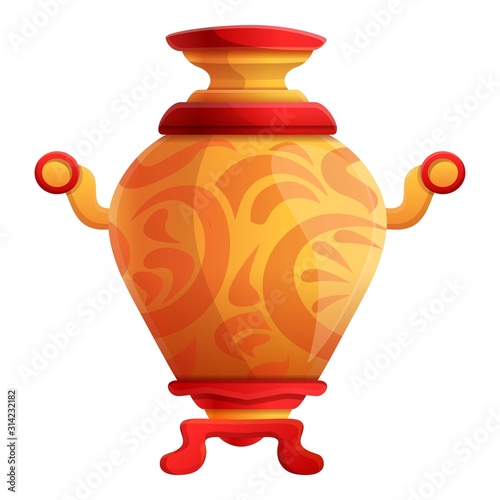 Ornamental samovar icon. Cartoon of ornamental samovar vector icon for web design isolated on white background