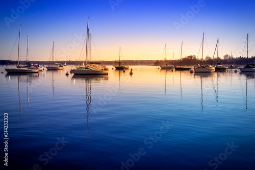 Arona, italy, lake. sunset at the port.