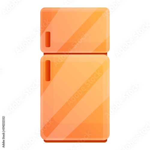 Orange fridge icon. Cartoon of orange fridge vector icon for web design isolated on white background