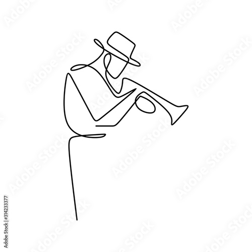 Sticker continuous line drawing of jazz music.