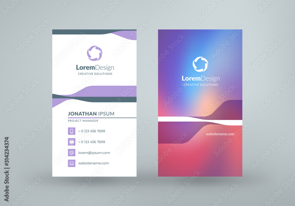 Fototapeta premium Vertical double-sided business card template. Vector illustration. Stationery design