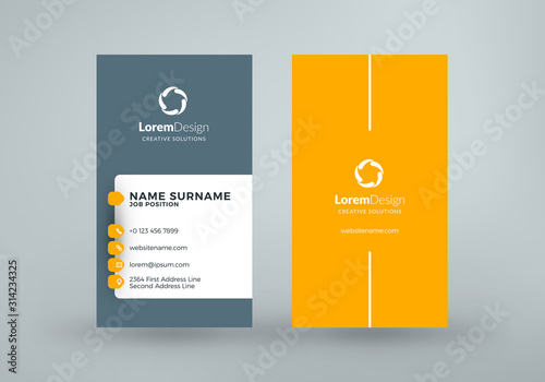 Vertical double-sided business card template. Vector illustration. Stationery design