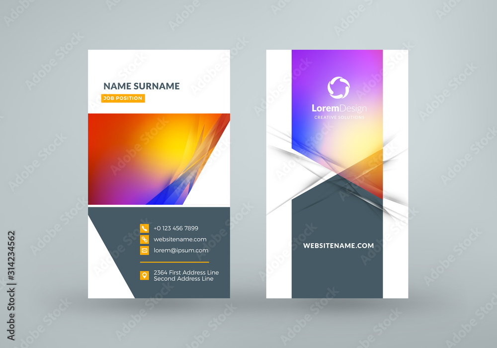 Fototapeta premium Vertical double-sided business card template. Vector illustration. Stationery design
