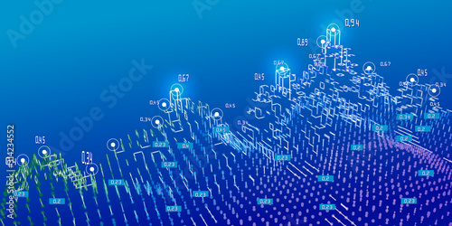 Abstract color background of predictive analysis. Quantum virtual cryptography concept.  Business and science visualization of artificial intelligence.  Blockchain.