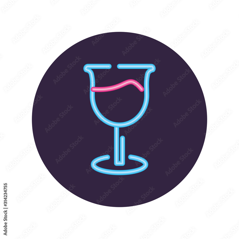 Neon wine cup inside circle vector design Neon wine cup inside circle vector design