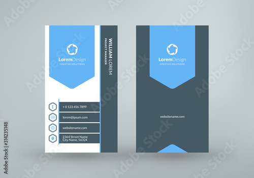 Vertical double-sided business card template. Vector illustration. Stationery design