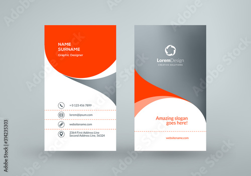 Vertical double-sided business card template. Vector illustration. Stationery design