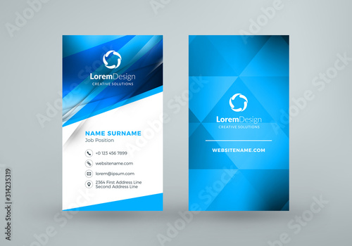 Vertical double-sided business card template. Vector illustration. Stationery design