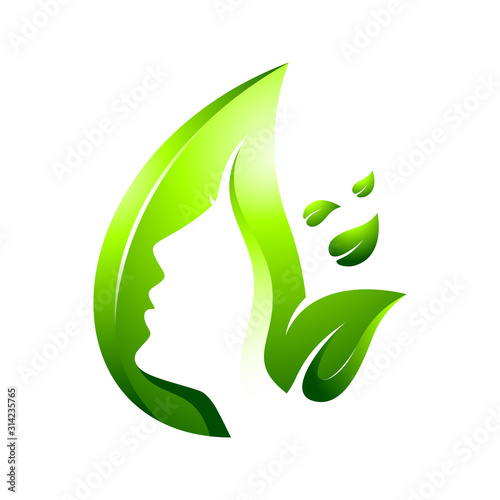 green leaf skin care vector logo template