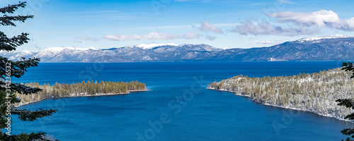 The Lake Tahoe in Nevada and California, panorama of the Emerald Bay in winter