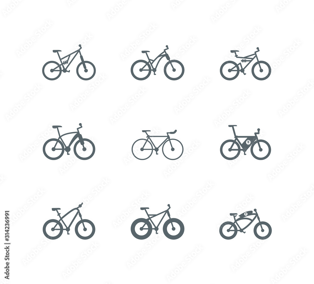 Isolated silhouettes bikes icon set vector design Isolated silhouettes bikes icon set vector design