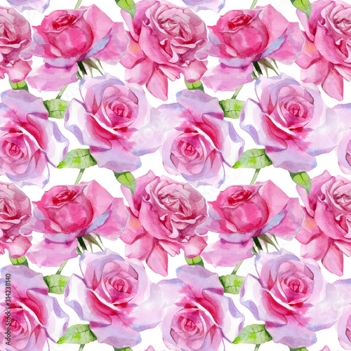Watercolor pink rose Seamless pattern Spring print