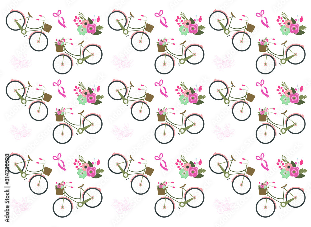 vector pattern with flowers and bicycle vector pattern with flowers and bicycle