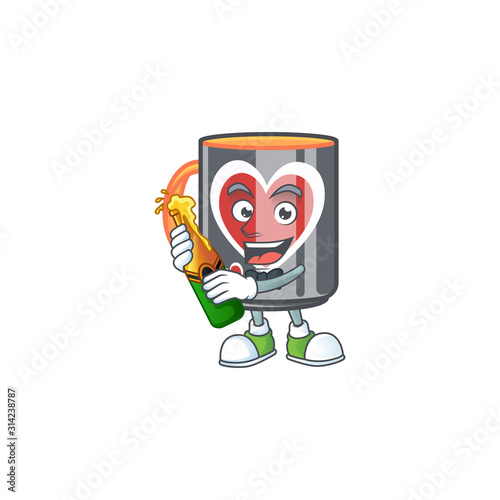 mascot cartoon design of mug love with bottle of beer