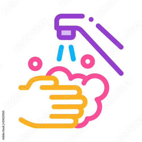 Hands Wash Water Faucet Icon Vector. Outline Hands Wash Water Faucet Sign. Isolated Contour Symbol Illustration