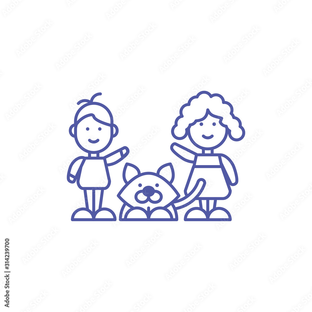 Isolated boy and girl cartoon with dog vector design Isolated boy and girl cartoon with dog vector design
