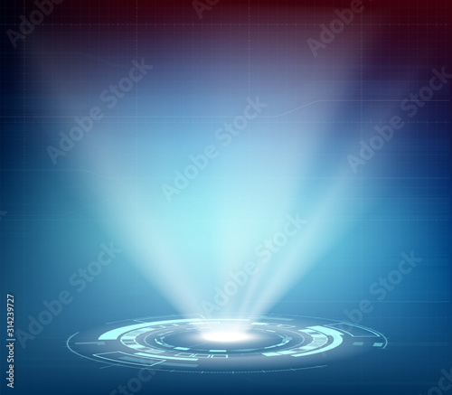 Futuristic projector or hologram with HUD interface.