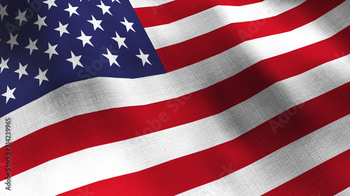 United States waving flag. Seamless cgi animation highly detailed fabric texture in cinematic slow motion. Patriotic US American 3d background government concept USA Memorial day, Veterans day