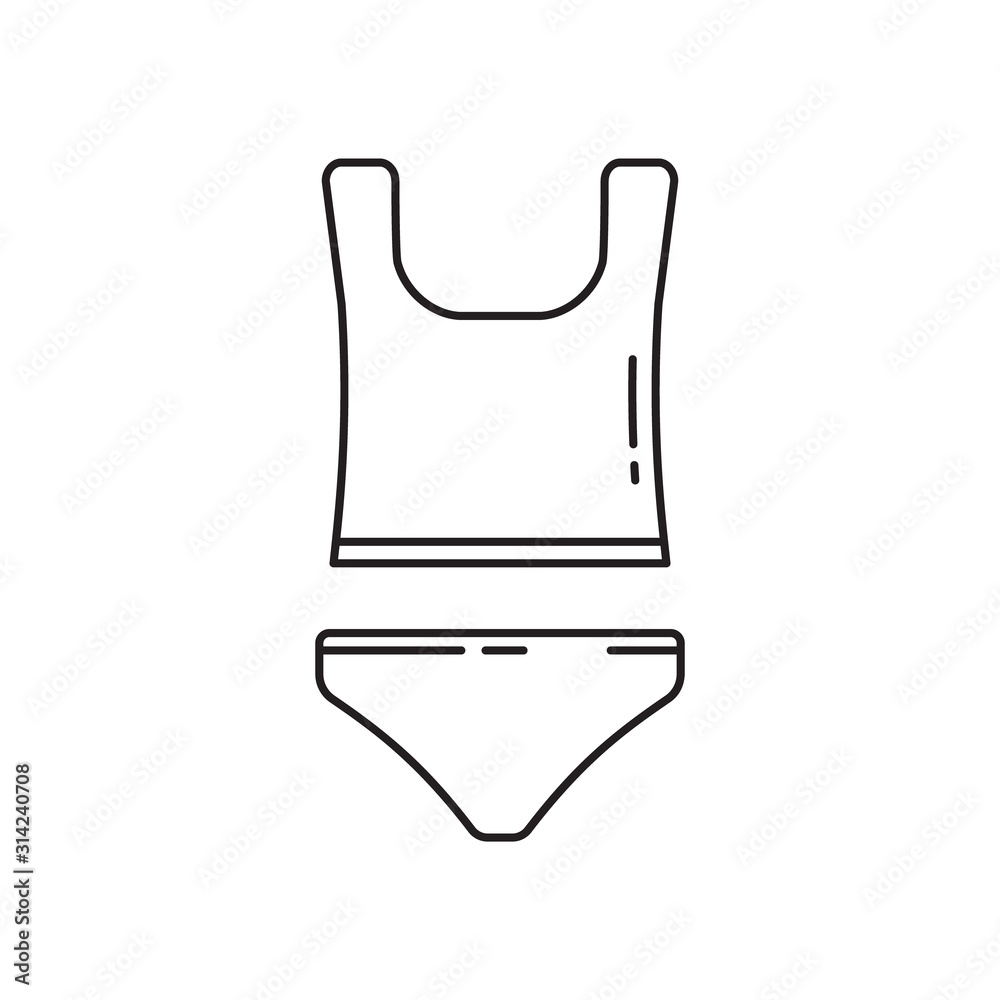 Undershirt with underpants icon. Linear clipart for unisex underwear logo.  Black simple illustration. Contour isolated vector image on white  background. Set of panties and t-shirt on straps Stock Vector | Adobe Stock