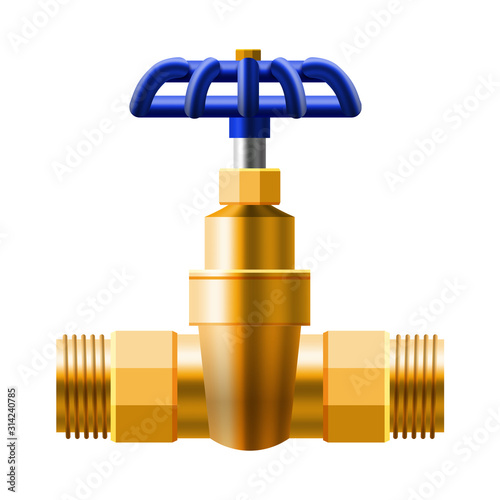 Set valves ball, fittings, pipes of metal bronze, copper piping system