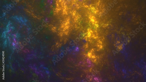 Chaotic gold and blue lights abstract background