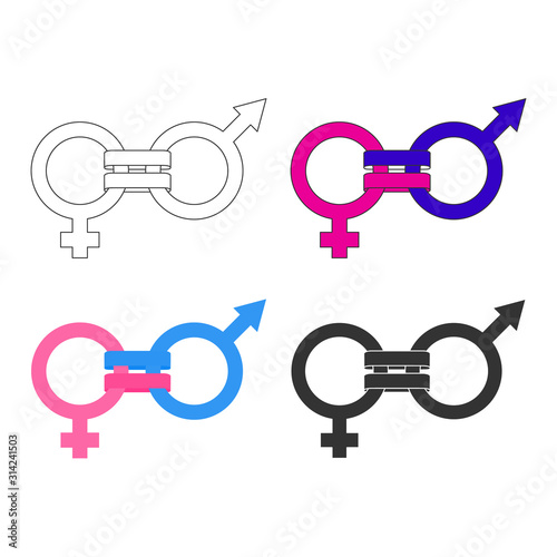 The concept of gender equality. The connection between a man and a woman. Vector illustration