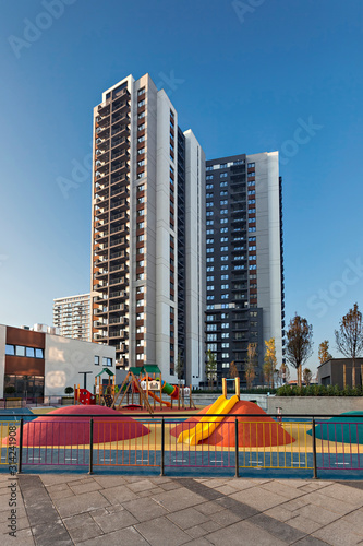 Belgrade, Serbia October 15, 2019: Belgrade Waterfront Vista Residence playground