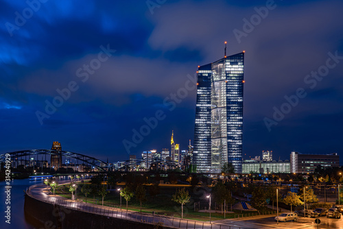 Frankfurt - ECB Tower in front of skyline from banking quarter
