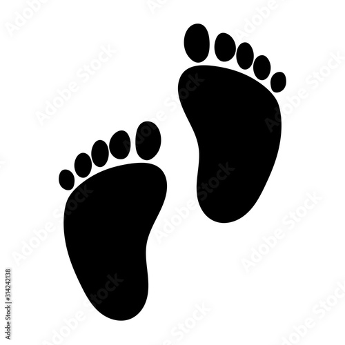 Child pair of footprint sign icon. Toddler barefoot symbol. Baby's first steps. Graphic design element. Flat child footprint symbol on white background. Vector.