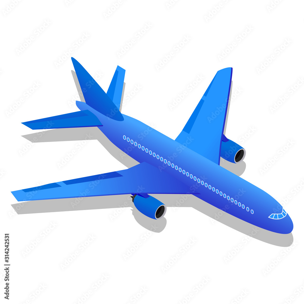 Isometric passenger airliner. A jet of blue color. Icon of an airplane vector.