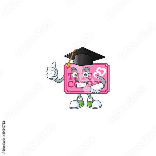 happy and proud of pink love coupon wearing a black Graduation hat
