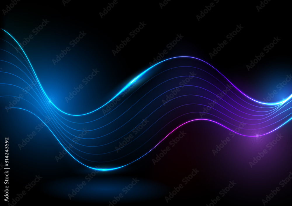 Glowing neon blue purple abstract wavy background. Vector design - obrazy, fototapety, plakaty 