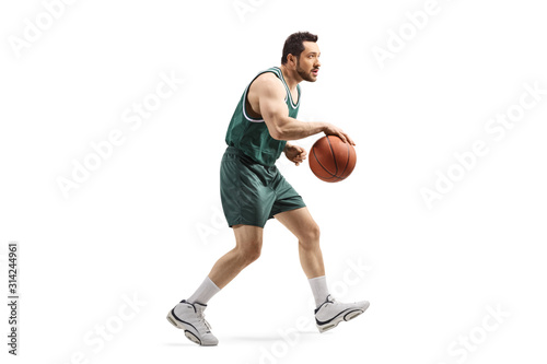Basketball player running with a ball