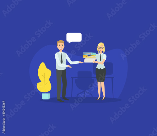 Business Colleagues Working and Communicating in Office Vector illustration