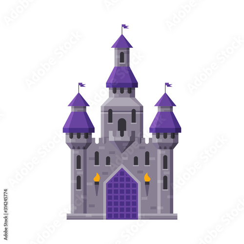 Medieval Fairytale Castle with Towers, Ancient Fortified Palace Exterior Vector Illustration