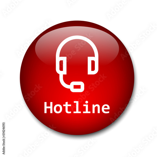 Red round vector HOTLINE web button with headphones symbol