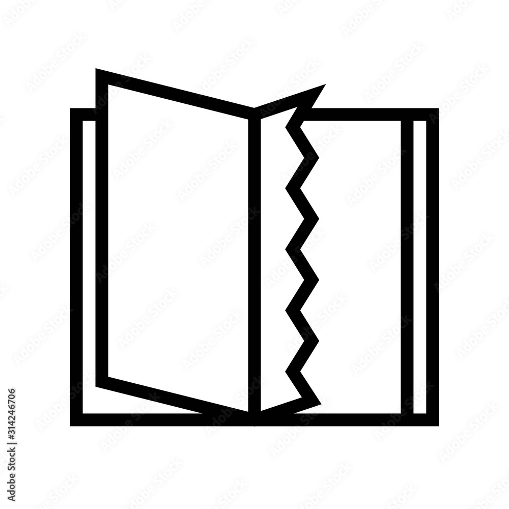 Book with missing page vector, line style icon Book with missing page vector, line style icon
