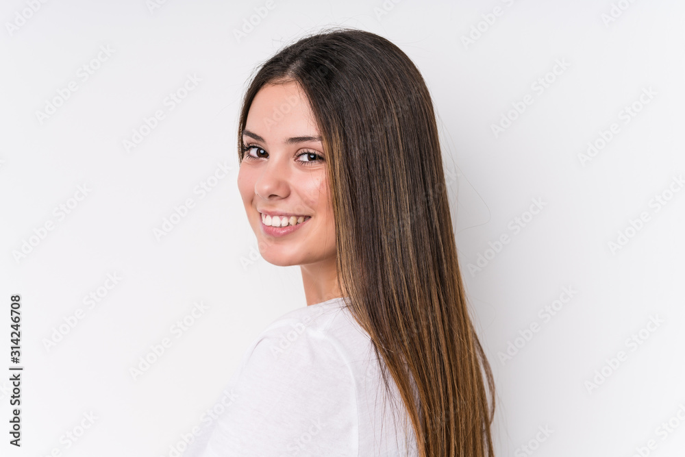 Young pretty caucasian woman face closeup isolated Young pretty caucasian woman face closeup isolated